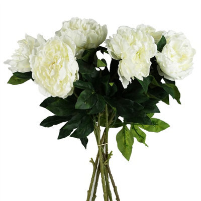 Leaf Pack Of 6 X 80Cm Artificial Cream Peony Stem - image 1