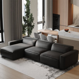 Valencia Nathan Full Aniline Leather Lounge Modular Three Seats With Left Chaise Sofa Black Color Fsc Pine Wood - thumbnail 2