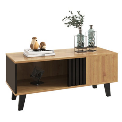 Btm Coffee Table 100X60X45Cm, Wood And Black Design, Living Room Table With Drawers And Side Storage - image 1