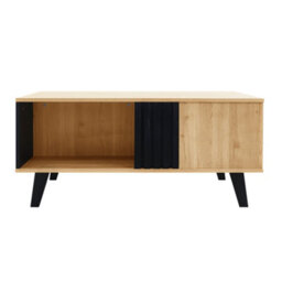 Btm Coffee Table 100X60X45Cm, Wood And Black Design, Living Room Table With Drawers And Side Storage - thumbnail 9