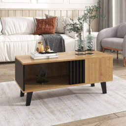 Btm Coffee Table 100X60X45Cm, Wood And Black Design, Living Room Table With Drawers And Side Storage - thumbnail 2