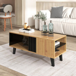Btm Coffee Table 100X60X45Cm, Wood And Black Design, Living Room Table With Drawers And Side Storage - thumbnail 3