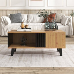 Btm Coffee Table 100X60X45Cm, Wood And Black Design, Living Room Table With Drawers And Side Storage - thumbnail 4
