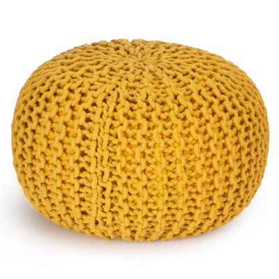 Bravich Handmade Knitted Pouffe Footstool 50Cm - Yellow