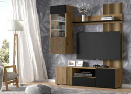 Arte Auris E-  Modular Three Piece Entertainment Unit (H1570mm W1500mm D420mm) - Modern Oak Artisan & Black Design