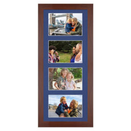 AK Frames 50X20Cm Rose Wood Modern Multi Photo Frame With Blue Mount - Holds 4 Apertures (4X) 6X4 Photos - thumbnail 1