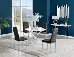 Furniturebox Novara White High Gloss 100Cm Round Dining Table With Chrome Starburst Legs & 4 Black Milan Faux Leather Chairs - thumbnail 1