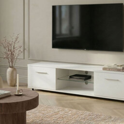 Wyld and Coco Aurora Tv Stand - White Mdf With Metal Legs, Built-In Led And Cable Management (W160 X D40 X H38Cm) - thumbnail 2
