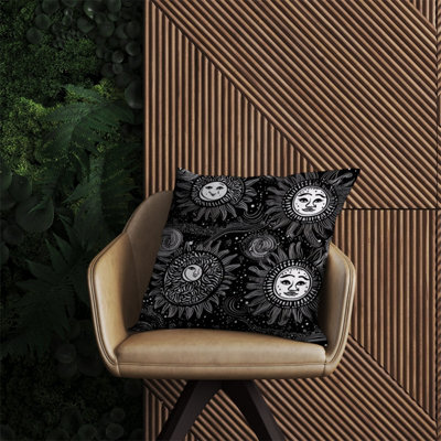 Warren Reed Designer Moon And Sun White Black Outdoor Cushion 60Cm X 60Cm