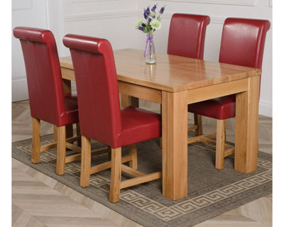That's Furniture Dakota 152 X 87 Cm Chunky Medium Oak Dining Table And 4 Chairs Dining Set With Washington Burgundy Leather Chairs - image 1