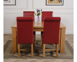That's Furniture Dakota 152 X 87 Cm Chunky Medium Oak Dining Table And 4 Chairs Dining Set With Washington Burgundy Leather Chairs - thumbnail 2