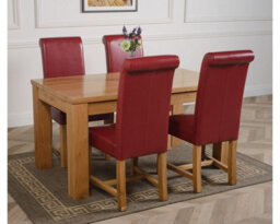 That's Furniture Dakota 152 X 87 Cm Chunky Medium Oak Dining Table And 4 Chairs Dining Set With Washington Burgundy Leather Chairs - thumbnail 3