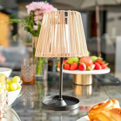 Natural Rattan Solar Table Top Lamp Outdoor  Light Garden Lighting Candle - image 1