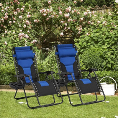 Blue 2Pcs Zero Gravity Chair Soft Padded Reclining Sun Lounger Folding Outdoor - image 1