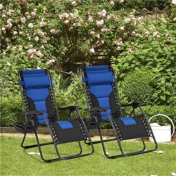 Blue 2Pcs Zero Gravity Chair Soft Padded Reclining Sun Lounger Folding Outdoor - thumbnail 1