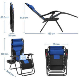 Blue 2Pcs Zero Gravity Chair Soft Padded Reclining Sun Lounger Folding Outdoor - thumbnail 2