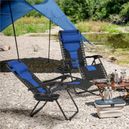 Blue 2Pcs Zero Gravity Chair Soft Padded Reclining Sun Lounger Folding Outdoor - thumbnail 3
