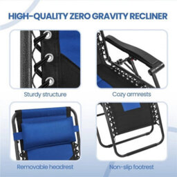 Blue 2Pcs Zero Gravity Chair Soft Padded Reclining Sun Lounger Folding Outdoor - thumbnail 4