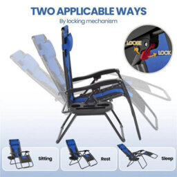 Blue 2Pcs Zero Gravity Chair Soft Padded Reclining Sun Lounger Folding Outdoor - thumbnail 5
