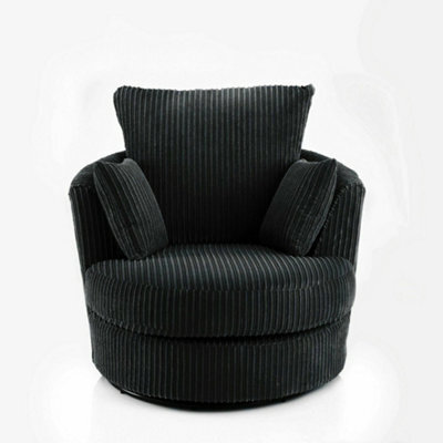 Jumbo Cord Black Swivelchair With Cushions