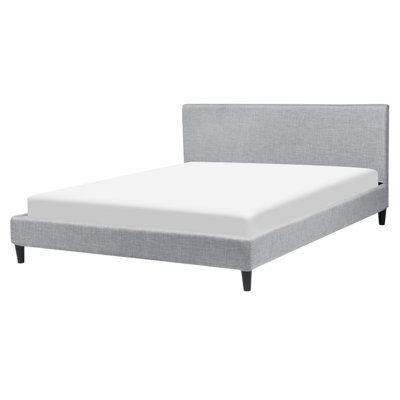 Beliani Bed Fabric Fitou 160 X 200 Cm (Eu King Size) Light Grey - image 1