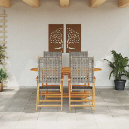 Berkfield Modern Garden Dining Set 5 Pcs Grey Solid Acacia Wood And Poly Rattan - thumbnail 4