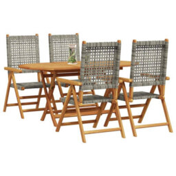 Berkfield Modern Garden Dining Set 5 Pcs Grey Solid Acacia Wood And Poly Rattan - thumbnail 3