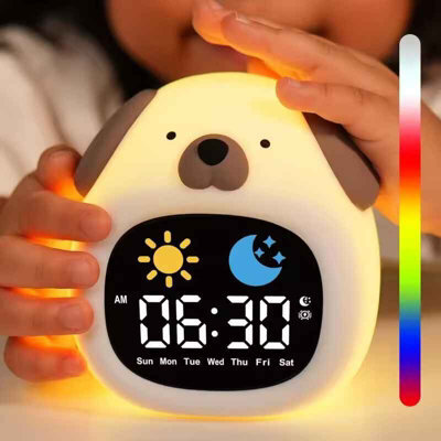 Puppy Alarm Clock 4.87 Inch Sleep Training Clock Touch Night Light For Children Bedroom - image 1