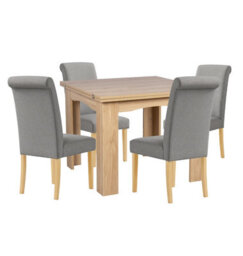 Hallowood Furniture Newquay Oak Flip Top Extending Table With 4 Upholstered Roll Top Dining Chairs In Grey Fabric - thumbnail 8