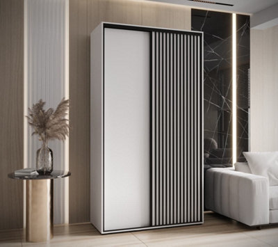 Arte Stylish Sapporo Sliding Door Wardrobe With Lamella Effect - White Matt (H)2050mm (W)1400mm (D)600mm - image 1