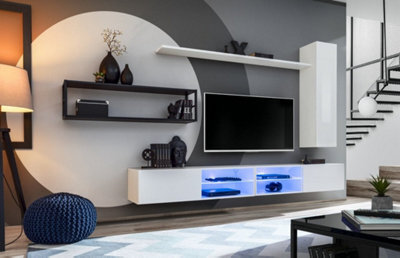 "Arte Switch Metal Iv White Gloss Entertainment Unit 300Cm - Elegant Metal-Framed Media Wall For Tvs Up To 75""" - image 1