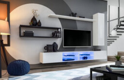 "Arte Switch Metal Iv White Gloss Entertainment Unit 300Cm - Elegant Metal-Framed Media Wall For Tvs Up To 75"""