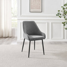 Furniturebox Uk Leonardo Black Top Dining Table & 6 Beaumont Grey Fabric Chairs - thumbnail 9
