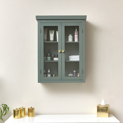 Melody Maison Green Glass Fronted Wall Cabinet 75Cm X 57Cm - image 1