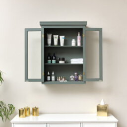 Melody Maison Green Glass Fronted Wall Cabinet 75Cm X 57Cm - thumbnail 3