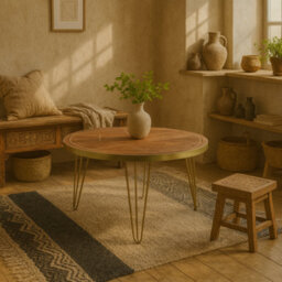 Wyld Haus Bandung Dark Mango Wood And Gold Round Dining Table - thumbnail 2