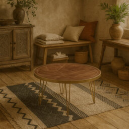 Wyld Haus Bandung Dark Mango Wood And Gold Round Dining Table