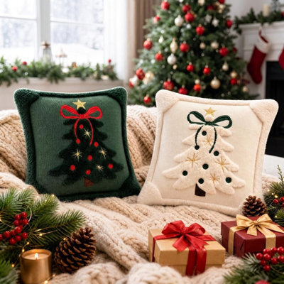 CLEFFNS 2Pcs 3D Jacquard Christmas Tree Pillow Covers, 18 X 18 In, Christmas Decorative Cushion Case, Winter Holiday Season Cushion Covers - image 1