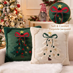 CLEFFNS 2Pcs 3D Jacquard Christmas Tree Pillow Covers, 18 X 18 In, Christmas Decorative Cushion Case, Winter Holiday Season Cushion Covers - thumbnail 6