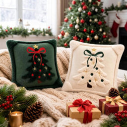 CLEFFNS 2Pcs 3D Jacquard Christmas Tree Pillow Covers, 18 X 18 In, Christmas Decorative Cushion Case, Winter Holiday Season Cushion Covers - thumbnail 1