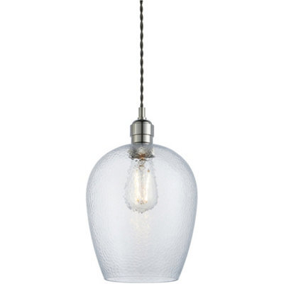 Loops Hanging Ceiling Pendant Light - Bright Nickel Plate & Clear Hammered Glass - 10W Led E27 - image 1