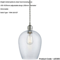 Loops Hanging Ceiling Pendant Light - Bright Nickel Plate & Clear Hammered Glass - 10W Led E27 - thumbnail 2