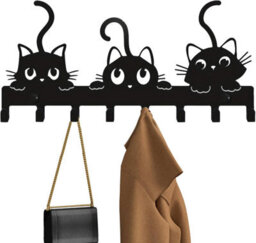 Wall-Mounted Key Holder, Coat Rack With Cat Motif, Modern And Chic Towel Rack - thumbnail 1