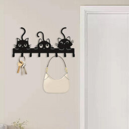 Wall-Mounted Key Holder, Coat Rack With Cat Motif, Modern And Chic Towel Rack - thumbnail 2