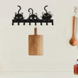 Wall-Mounted Key Holder, Coat Rack With Cat Motif, Modern And Chic Towel Rack - thumbnail 3