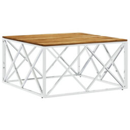 Berkfield Modern Coffee Table Silver Stainless Steel And Solid Wood Acacia - thumbnail 1