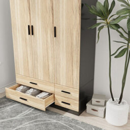 Urbn-Living Urbnliving 180Cm Height Oak 3 Door 4 Drawer Wardrobe Storage Shelf Modern Bedroom Black Furniture - thumbnail 5