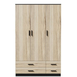 Urbn-Living Urbnliving 180Cm Height Oak 3 Door 4 Drawer Wardrobe Storage Shelf Modern Bedroom Black Furniture - thumbnail 3