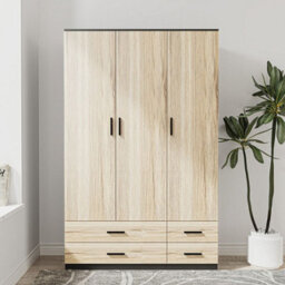 Urbn-Living Urbnliving 180Cm Height Oak 3 Door 4 Drawer Wardrobe Storage Shelf Modern Bedroom Black Furniture - thumbnail 2
