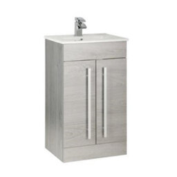 Clifton Bathroom 2-Door Floor Standing Vanity Unit With Ceramic Basin 500mm Wide - Silver Oak  - Brassware Not Included - thumbnail 1